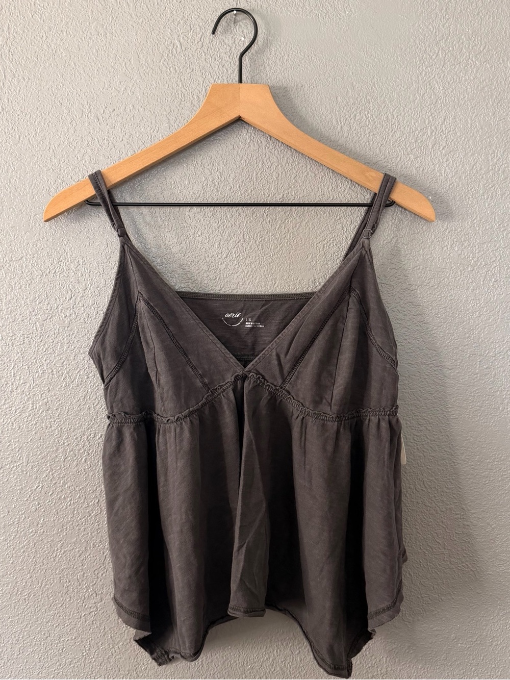 aerie Charcoal Gray Spaghetti Strap V-Neck Tank Top